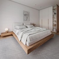 Деревянная кровать с парящим эффектом с тумбами